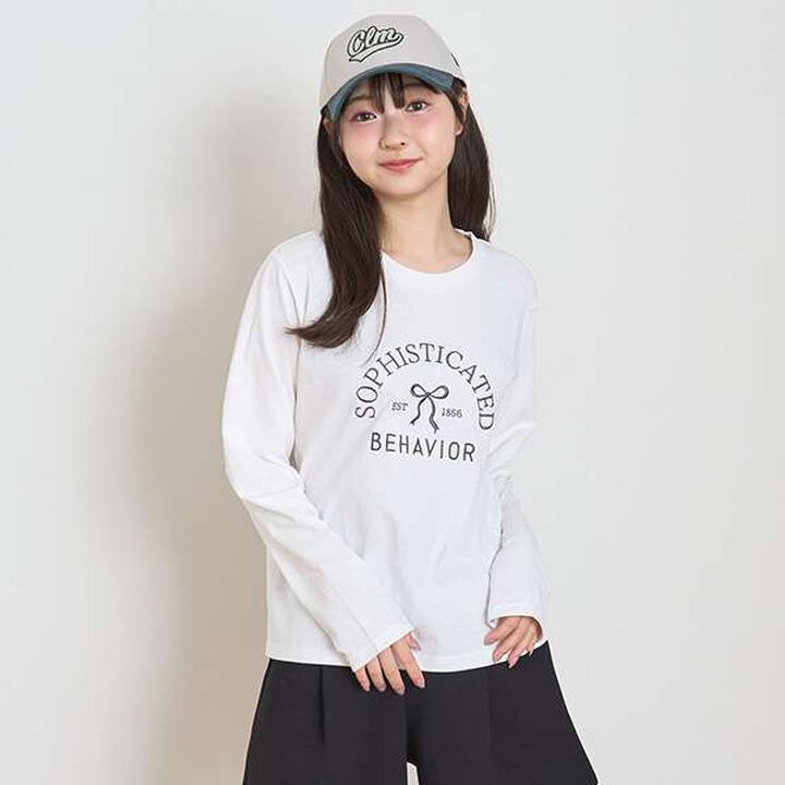 Ribbon Embroidered Long Sleeve T-Shirt,Off white, medium image number 0