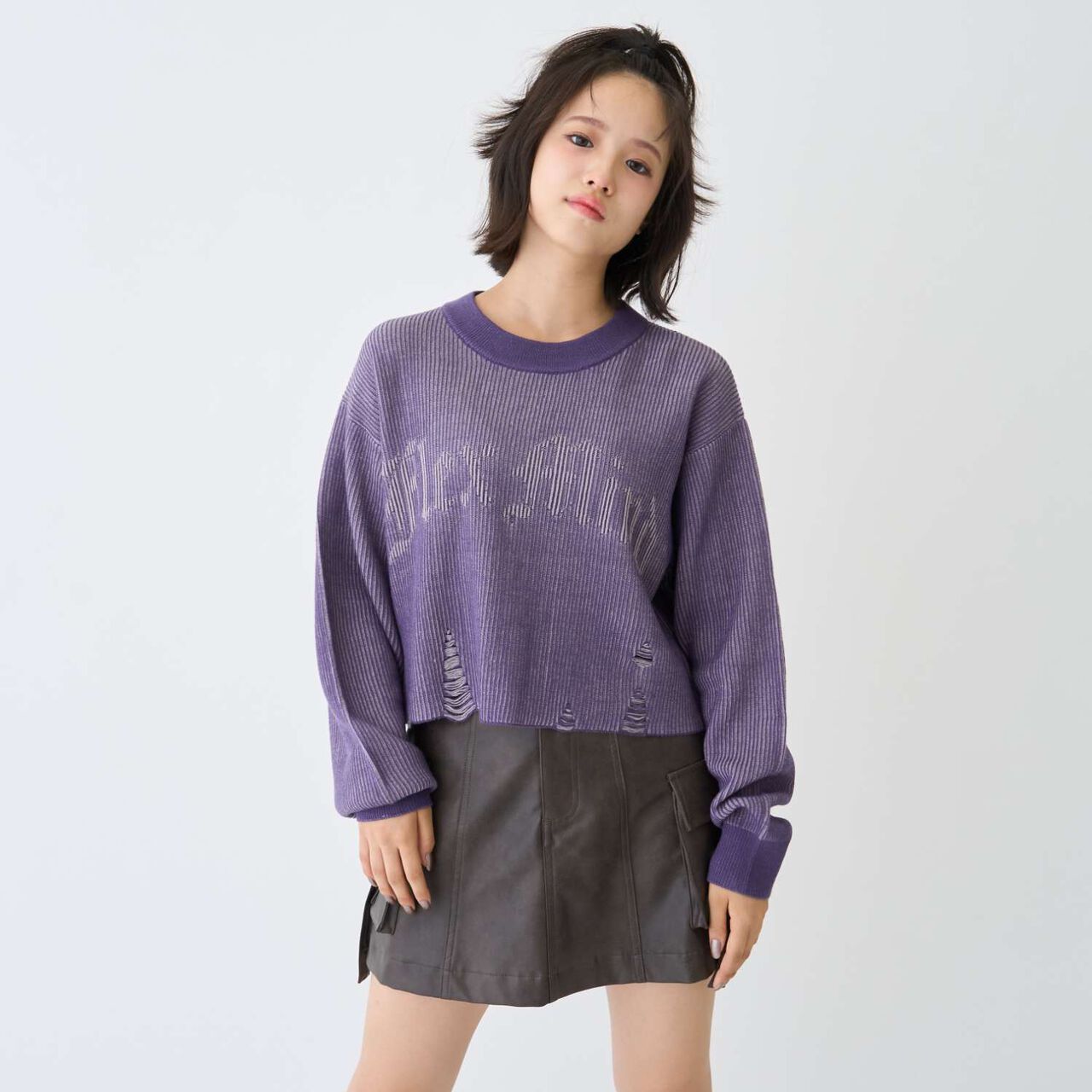 [LTXC] Logo Vintage Cropped Knitwear,Purple, large image number 4