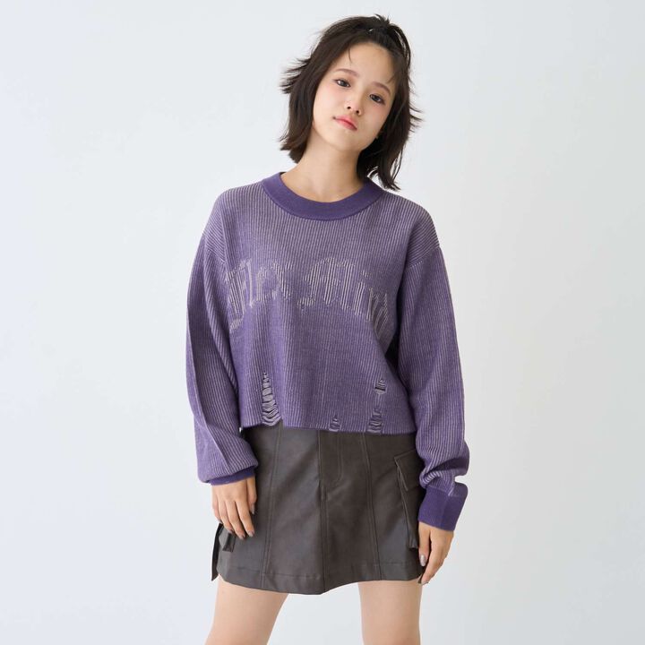 [LTXC] Logo Vintage Cropped Knitwear,Purple, medium image number 4