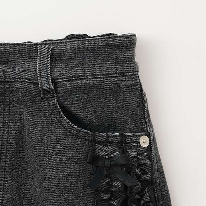 Side Frill Straight Denim Pants,Black, medium image number 3