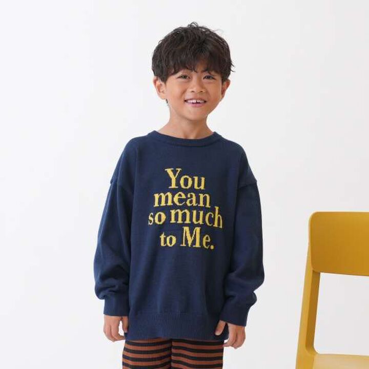 [Matching with Dad Outfit] Machine Washable Kids Logo Knitwear,Navy, medium image number 0