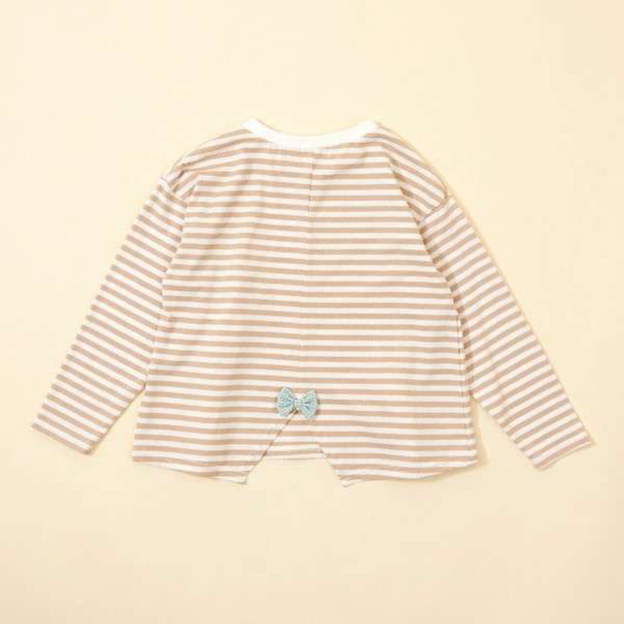 KP Coucou Long-Sleeve Stripe Pattern T-Shirt with Single-Point Embroidery [80-140],Beige, large image number 5