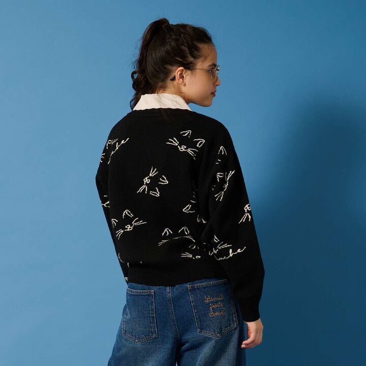 [AMI] Cat All-Over Pattern Jacquard Collared Knitwear,Black, medium image number 12