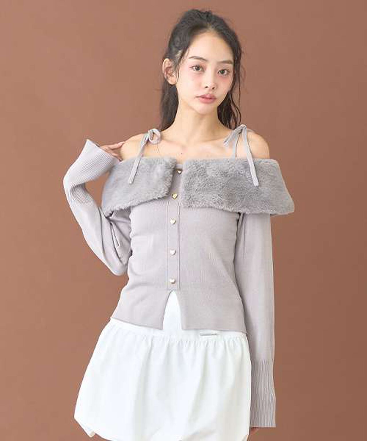 2 WAY Off-Shoulder Knit Pullover [Korean Fashion],Gray, large image number 0