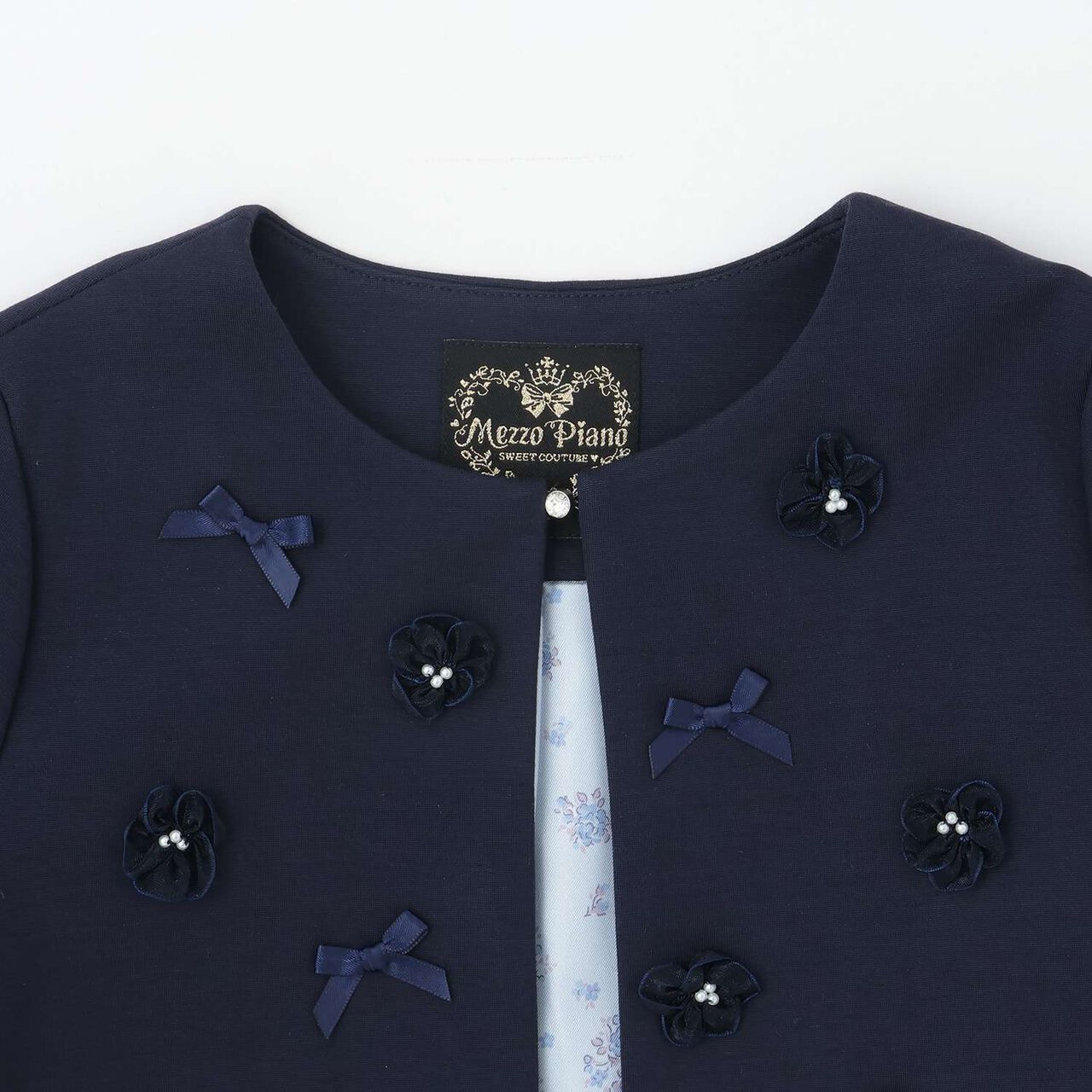 Flower Motif Scalloped Hem Jacket,Navy, large image number 2