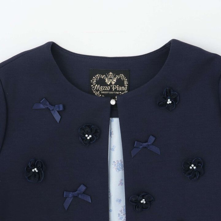Flower Motif Scalloped Hem Jacket,Navy, medium image number 2