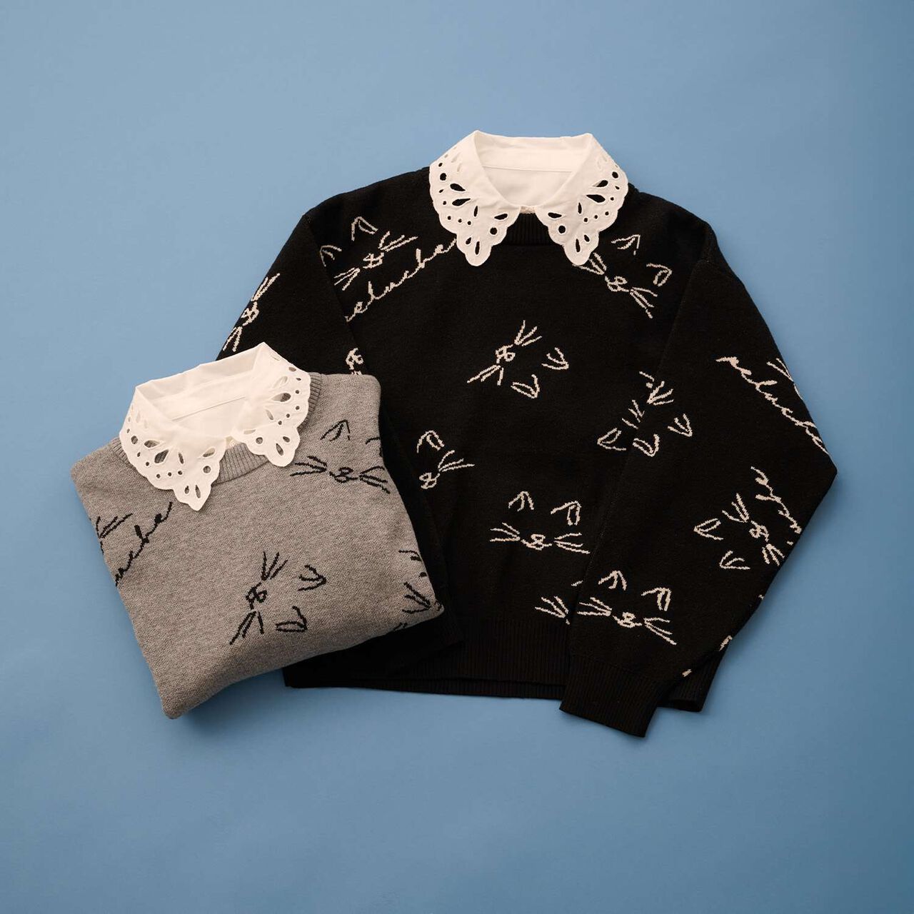 [AMI] Cat All-Over Pattern Jacquard Collared Knitwear,Black, large image number 16