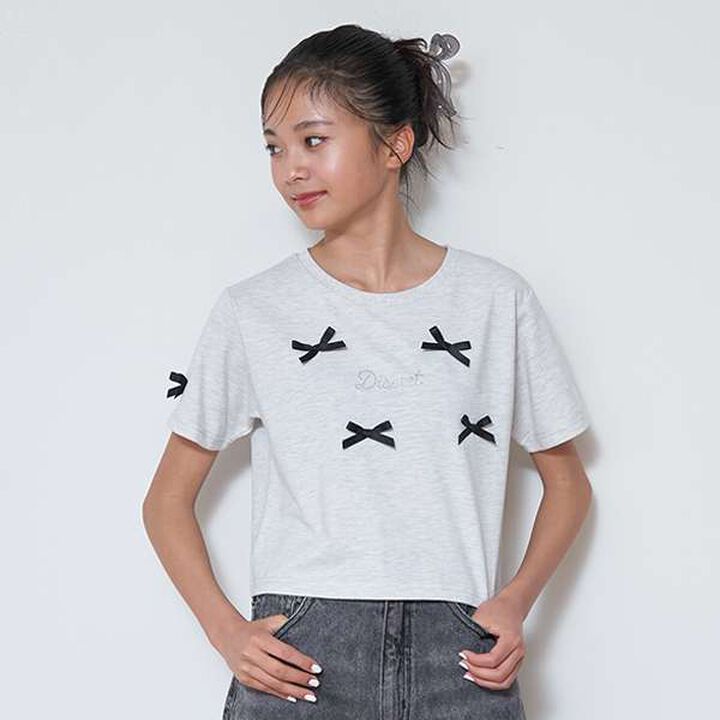 Ribbon Half T-Shirt,Top gray, medium image number 0