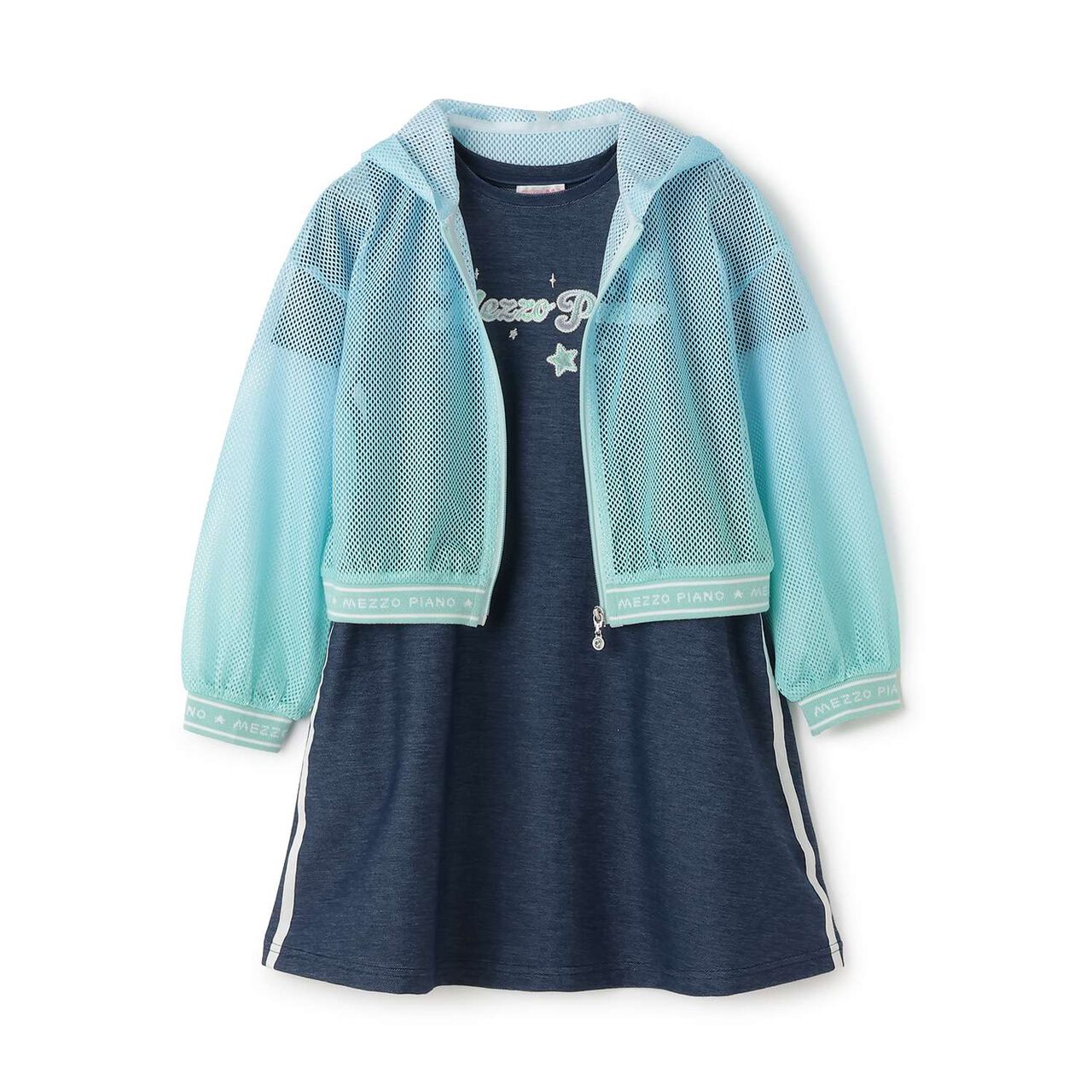 Mesh Zip Parka & Shoulder Opening Cut One-Piece Dress Set,Lavender, large image number 14