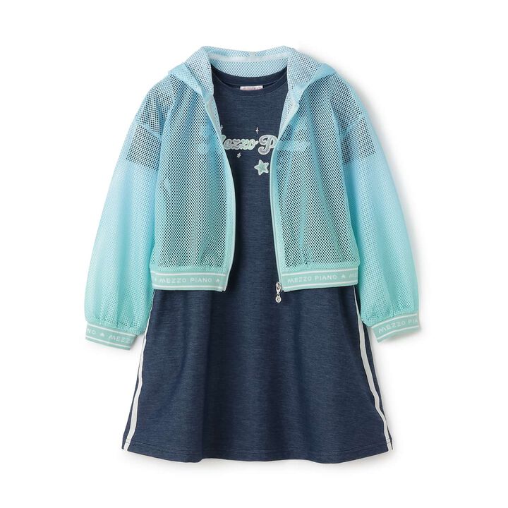 Mesh Zip Parka & Shoulder Opening Cut One-Piece Dress Set,Lavender, medium image number 14