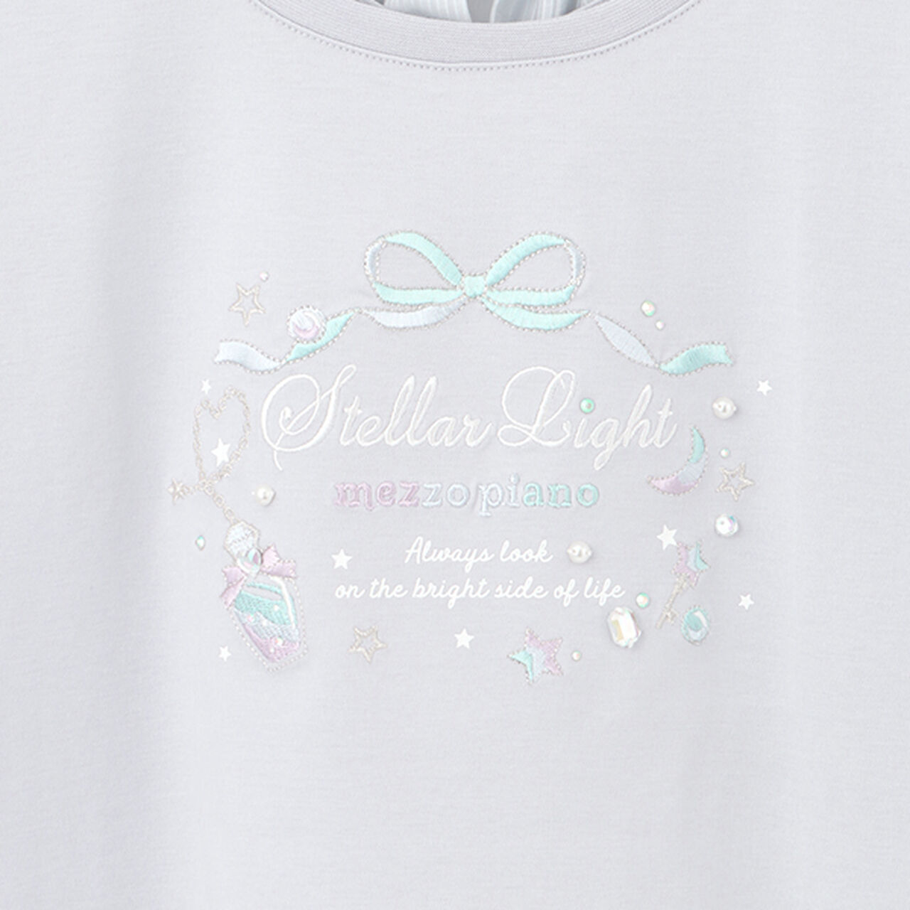 Flare Sleeve Back Ribbon Short Sleeve T-Shirt,Sax blue, large image number 7