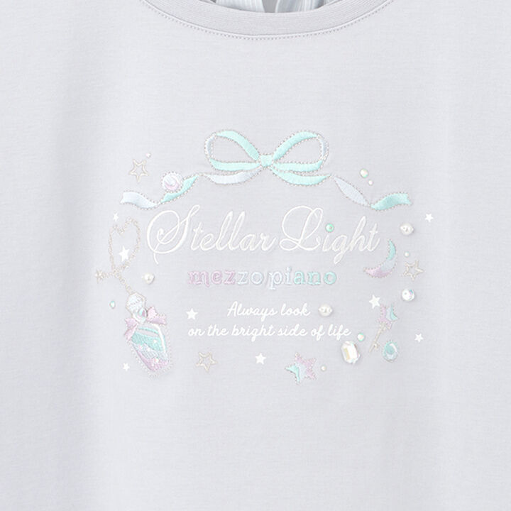 Flare Sleeve Back Ribbon Short Sleeve T-Shirt,Sax blue, medium image number 7