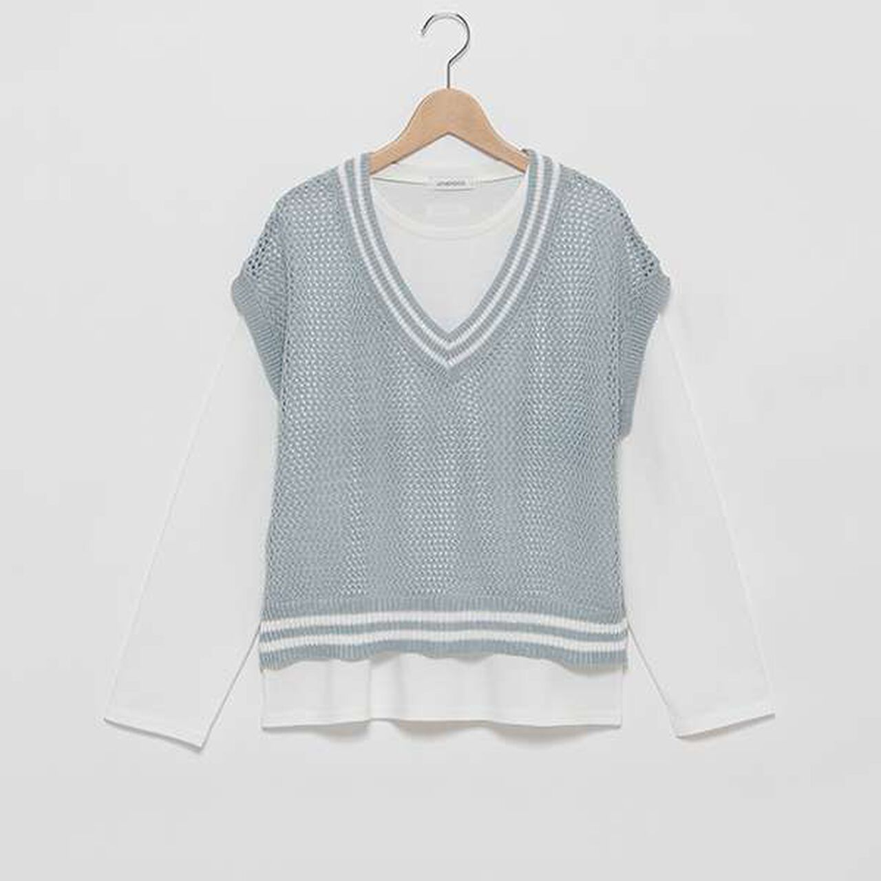 Mesh Knit Vest with Inner Lining,Black, large image number 4