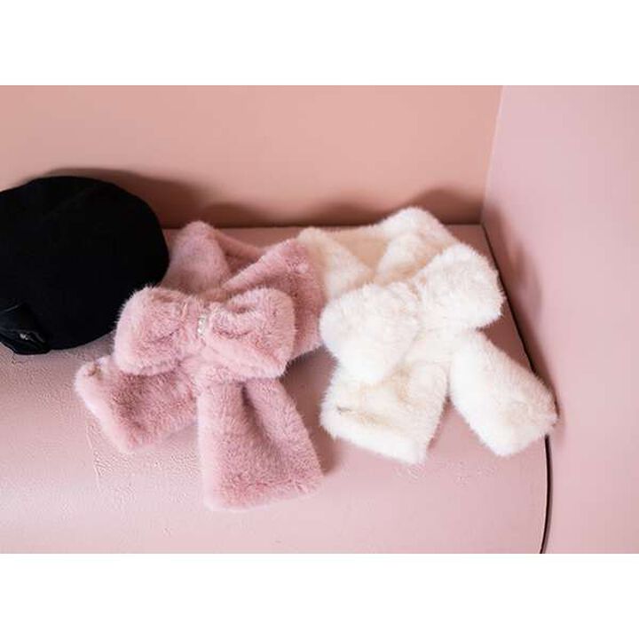 Faux Fur Ribbon Scarf,Ivory, medium image number 3