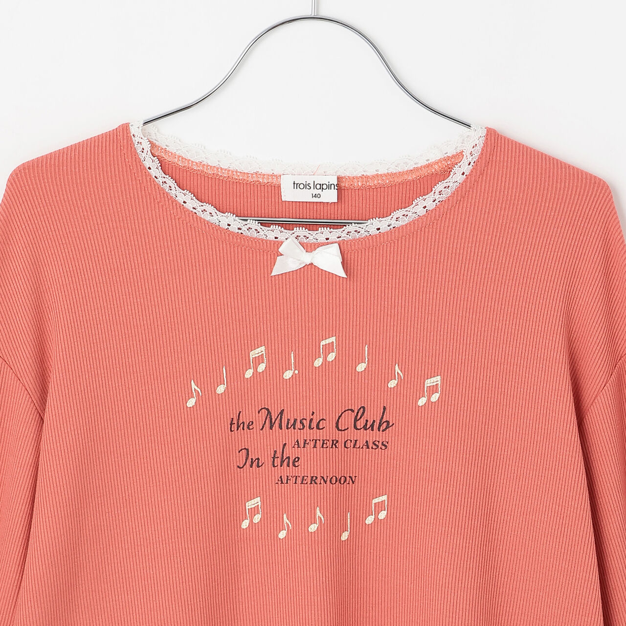 [Three Rabbits] Lace-Collared Ribbed Long-Sleeve T-Shirt,Navy, large image number 2