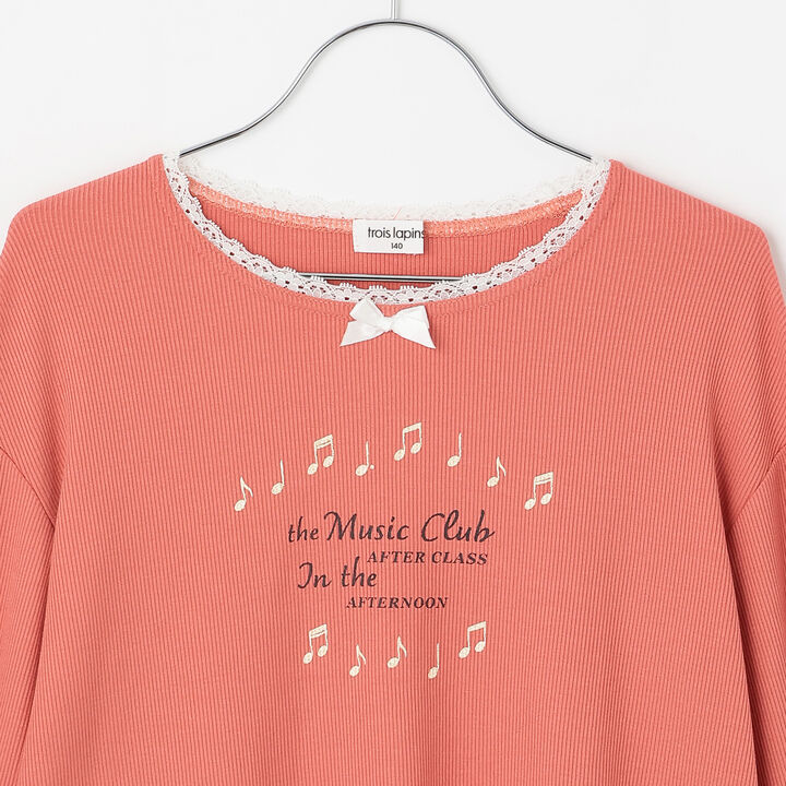 [Three Rabbits] Lace-Collared Ribbed Long-Sleeve T-Shirt,Navy, medium image number 2