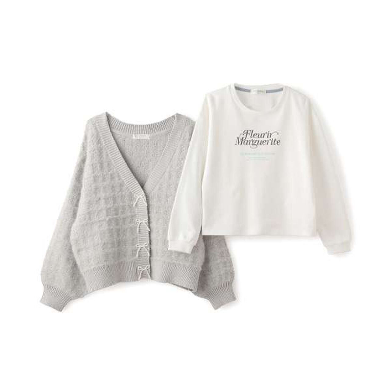 Shaggy Check Cardigan Set,White, large image number 12