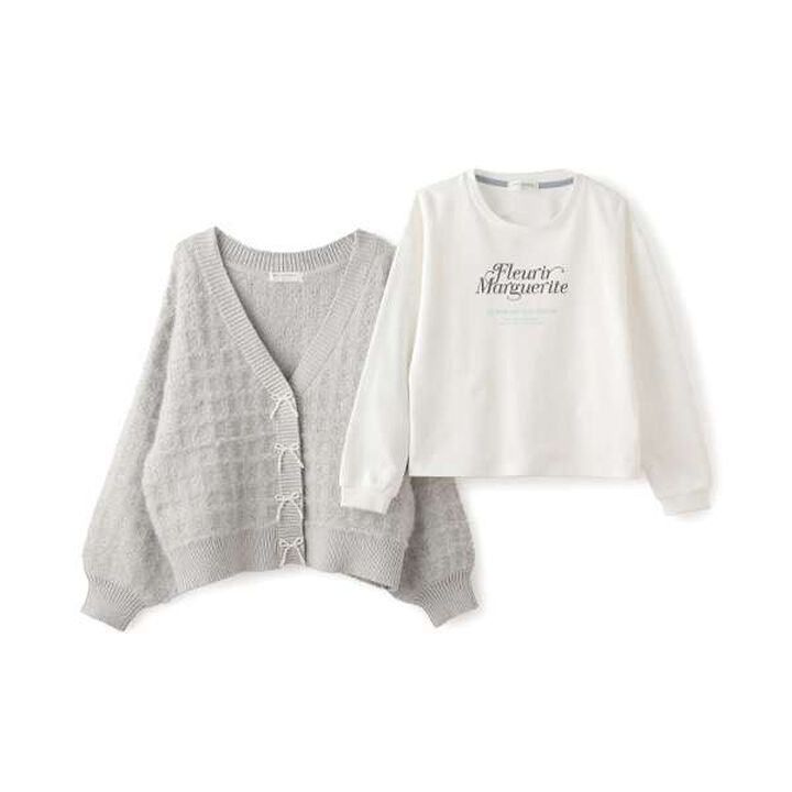 Shaggy Check Cardigan Set,White, medium image number 12