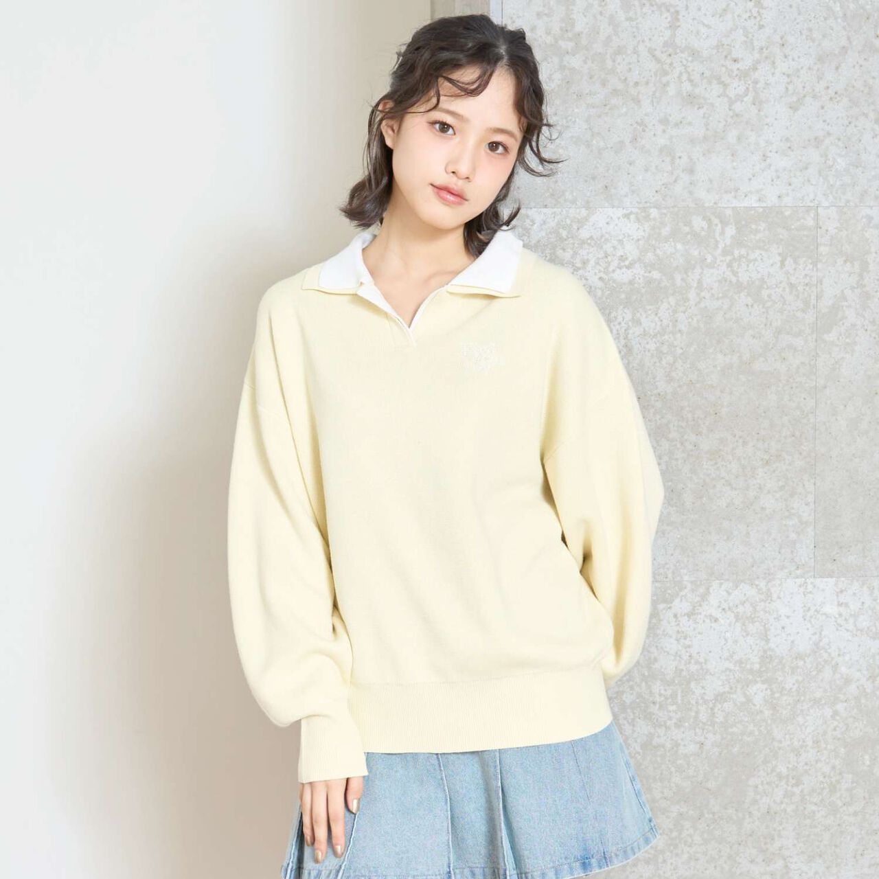 [Arael] Double Collar Skipper Knitwear,Yellow, large image number 2