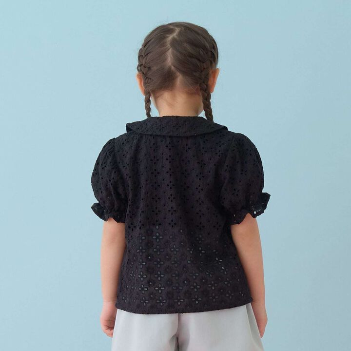 [100% Cotton] Lace Puff Sleeve Blouse for Girls Kids,Black, medium image number 18