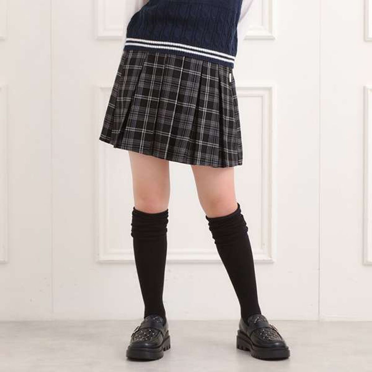Brushed Pleated Skirt,Charcoal gray, large image number 0
