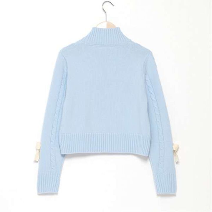 W Zip Ribbon Cardigan,Sax blue, medium image number 1