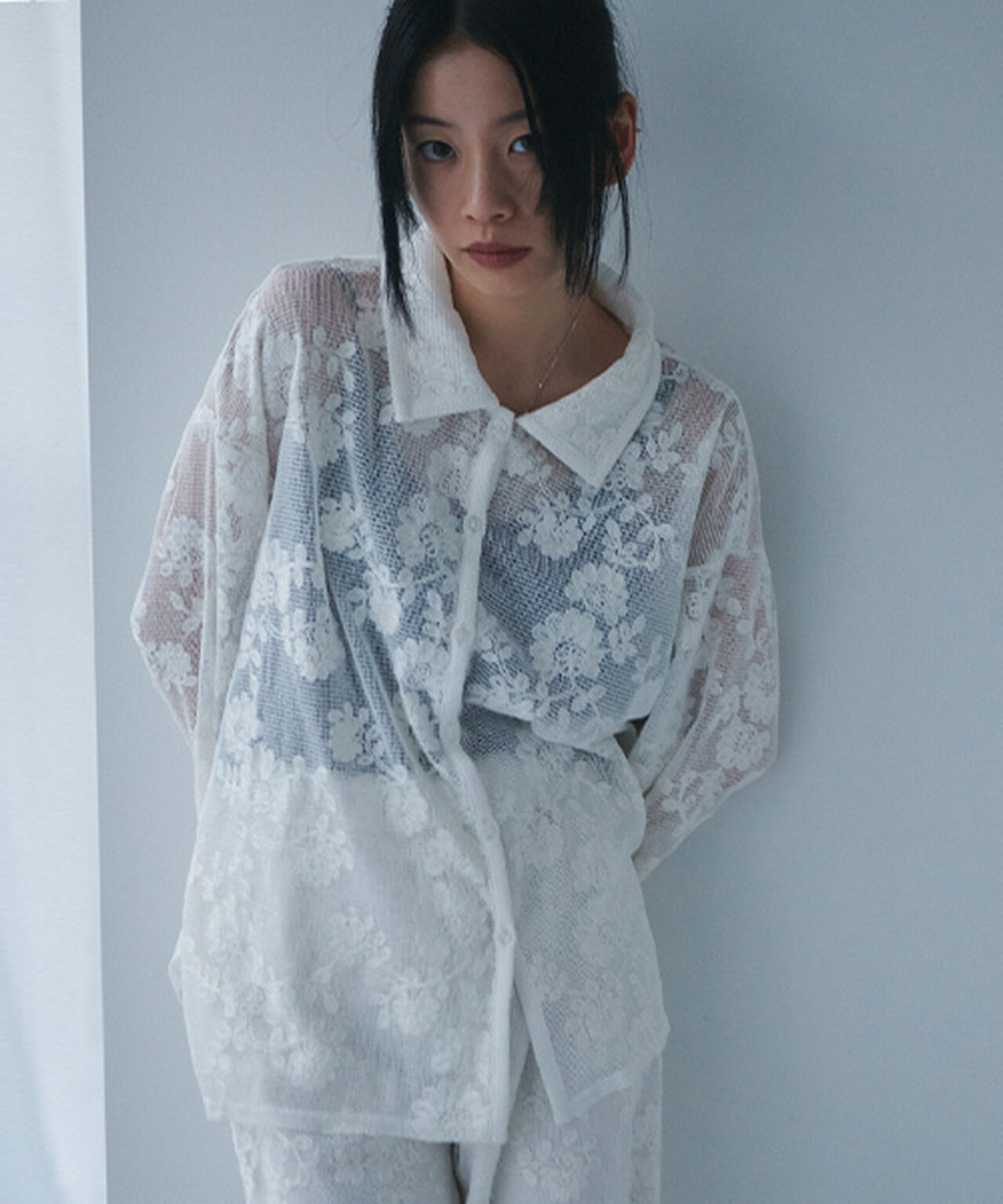 Lace Shirt Jacket,Black, large image number 10