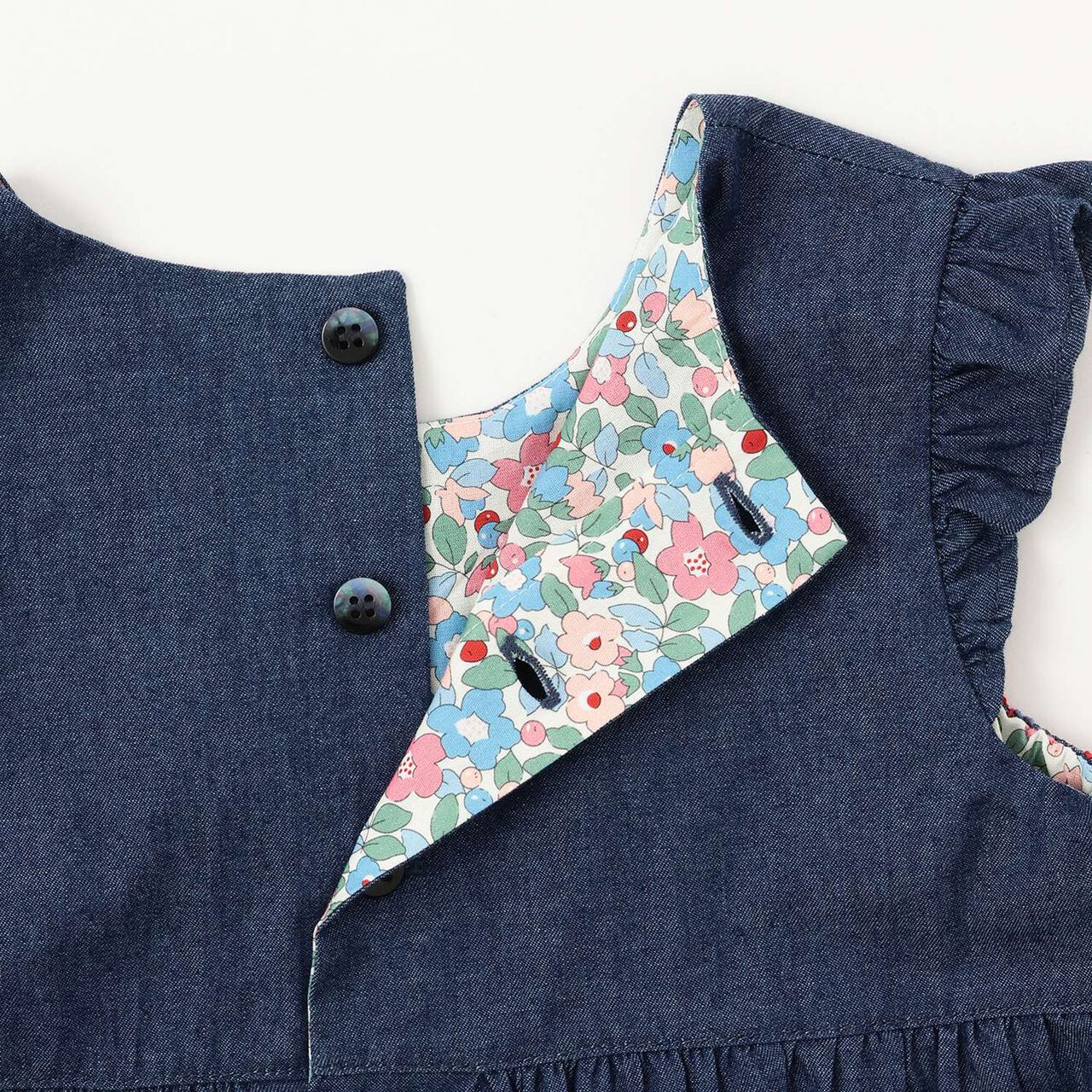 Denim Smocking Jumper Skirt,Navy, large image number 3