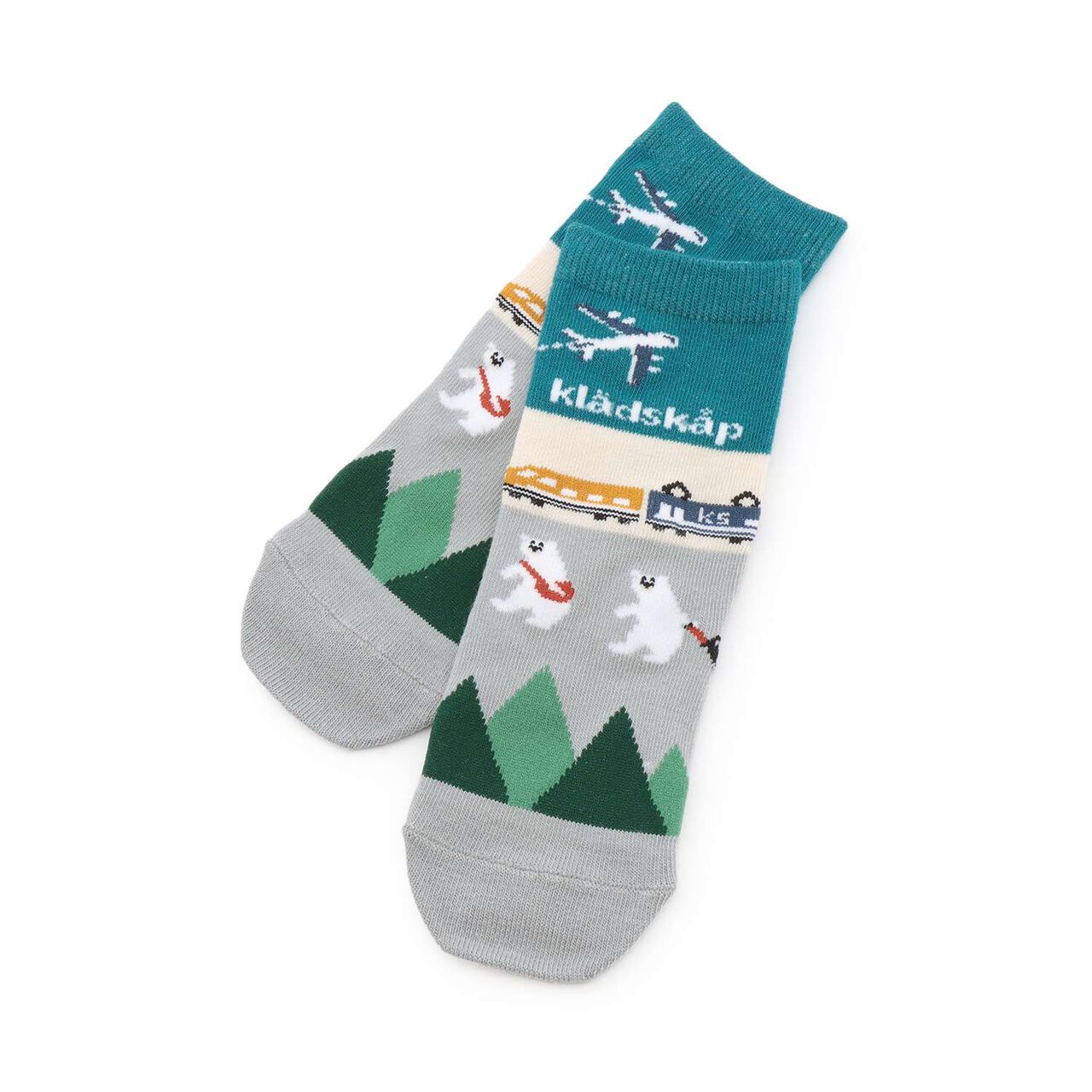 [Restock] Sky and Train Journey Crew Socks,Blue green, large image number 0