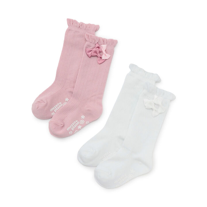 Knee-High Socks with Ribbon [Made in Japan],Off white, medium image number 5