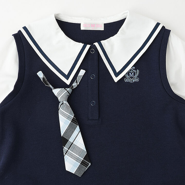 Sailor Collar Check Pleats Docking Dress,Navy, medium image number 8