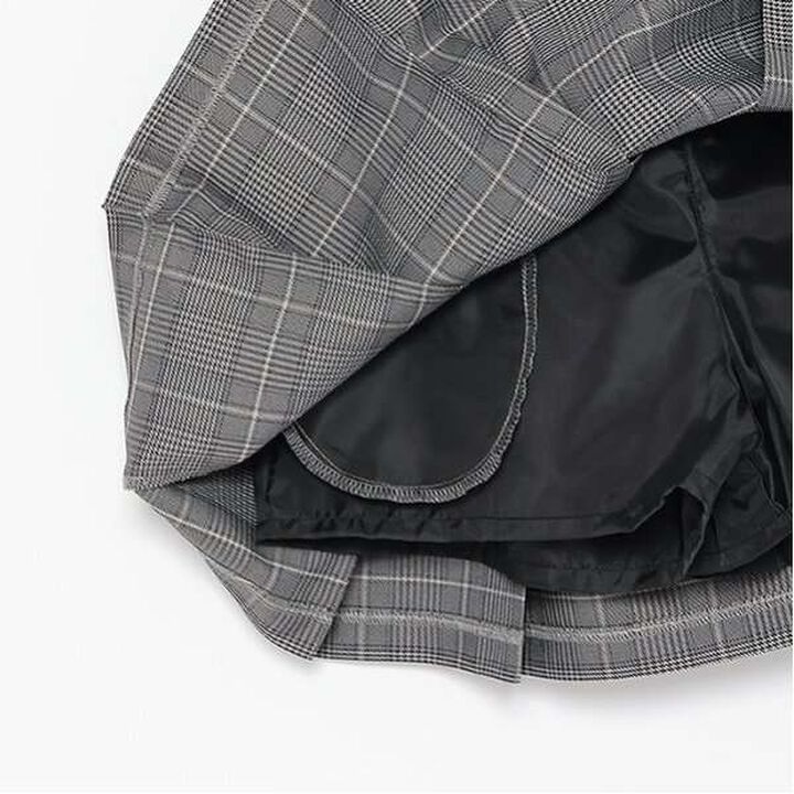 Belted Check Pleated Skirt-Pants,Brown, medium image number 3