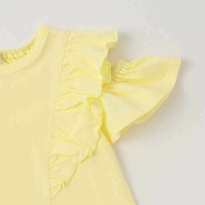 Off-Shoulder Frill T-Shirt [Cool Touch],Lemon yellow, medium image number 3