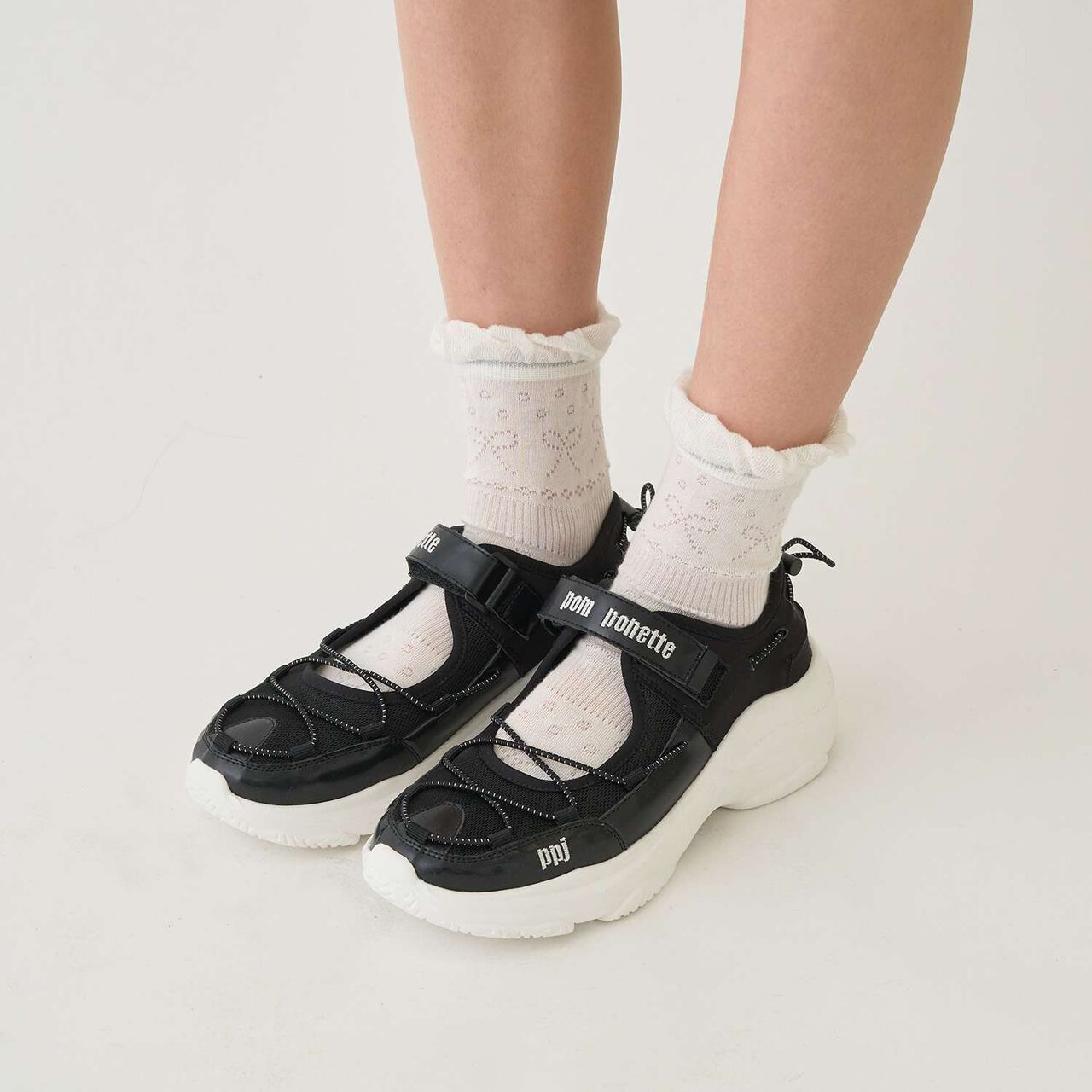 Lace Pattern Crew Socks,Off white, large image number 8