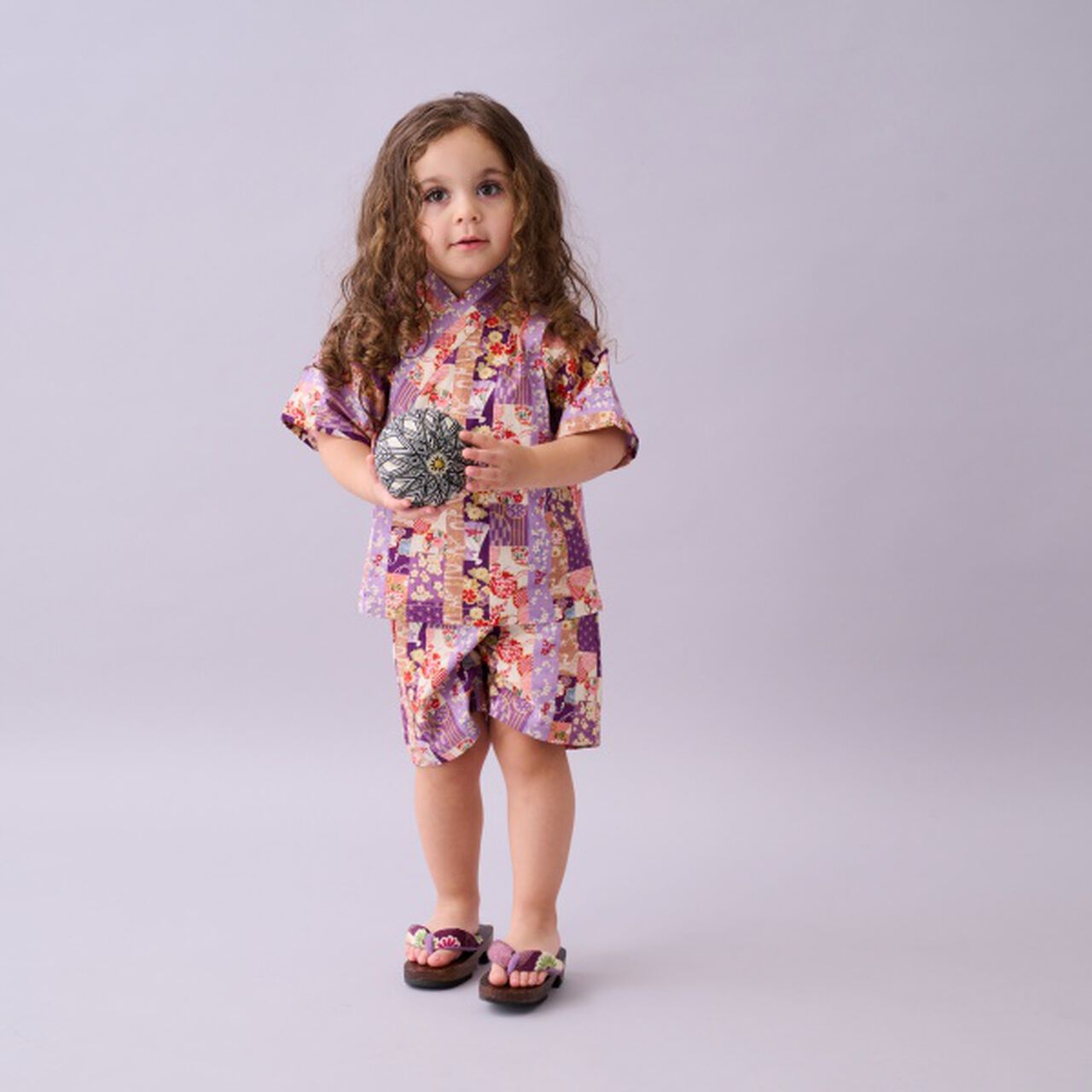 Jinbei Suit (Striped Patchwork Pattern),Purple, large image number 6