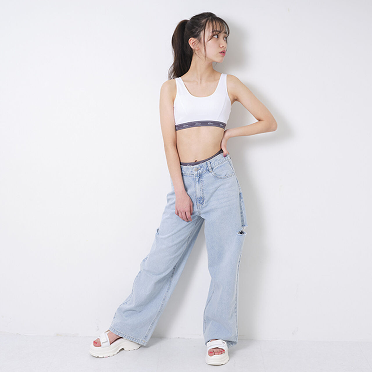 [LTXC] Ribbed Half Top,White, large image number 5