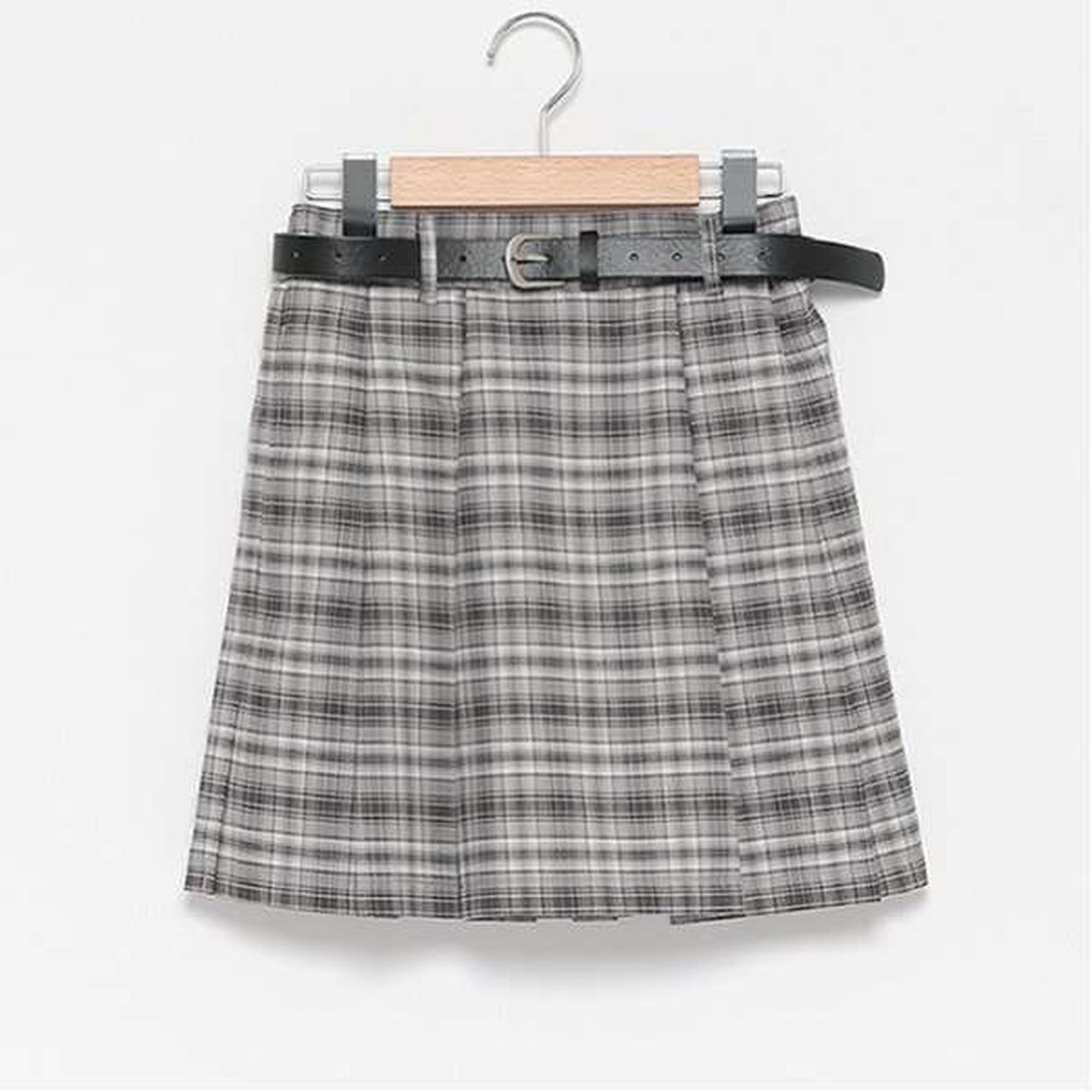 Belted Check Pleated Skirt-Pants,Brown, large image number 19