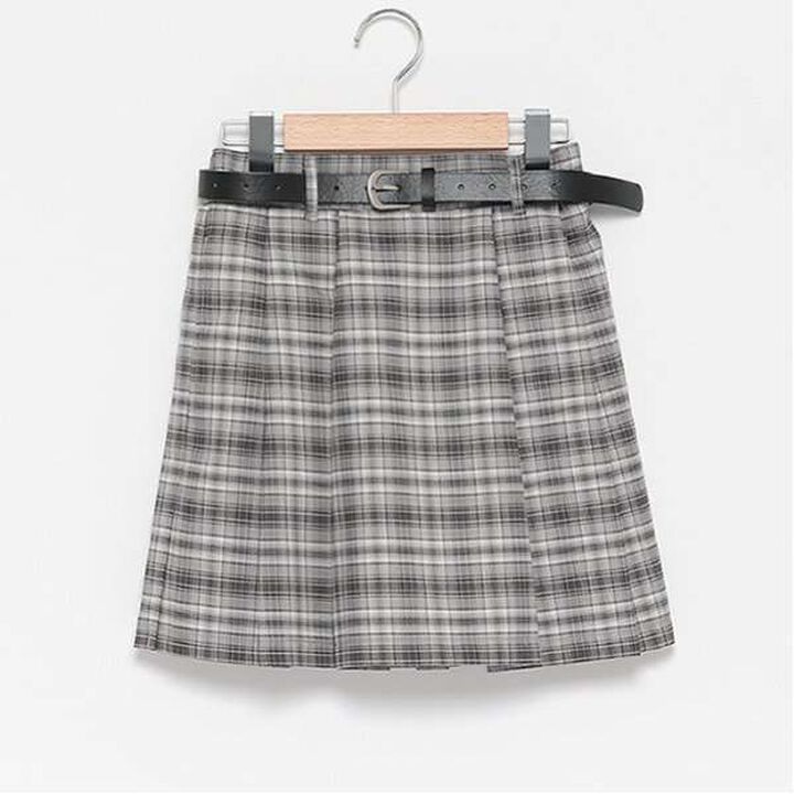 Belted Check Pleated Skirt-Pants,Brown, medium image number 19