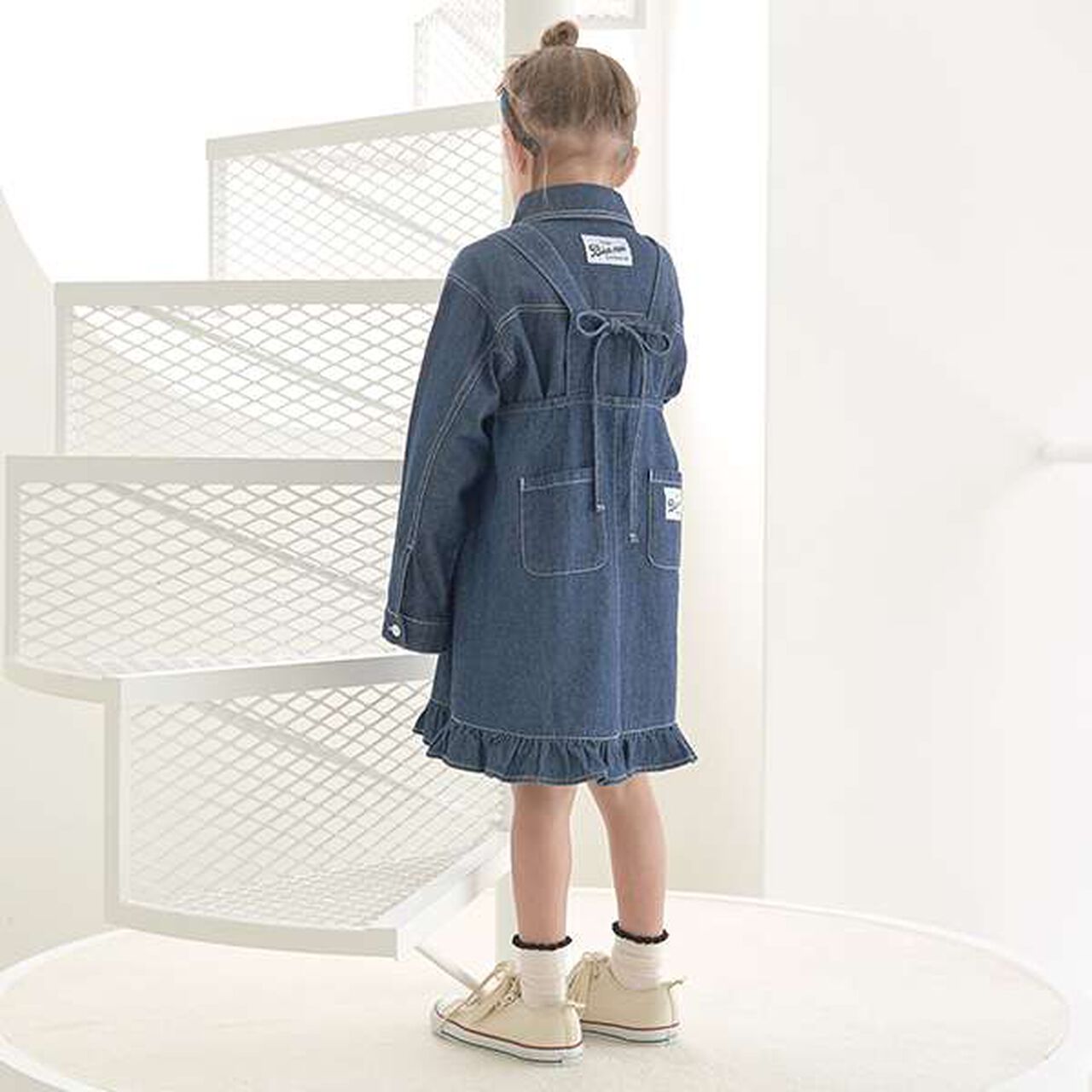 Soft Denim Heart Embroidery Jumper Skirt,Blue, large image number 4