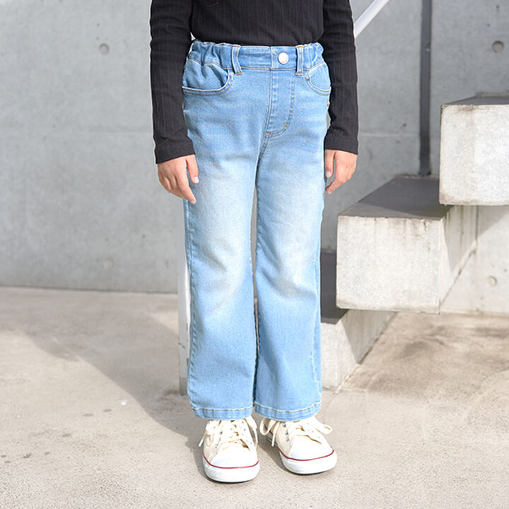 Beautiful Silhouette Stretch Flare Denim Pants,Sax blue, medium image number 0