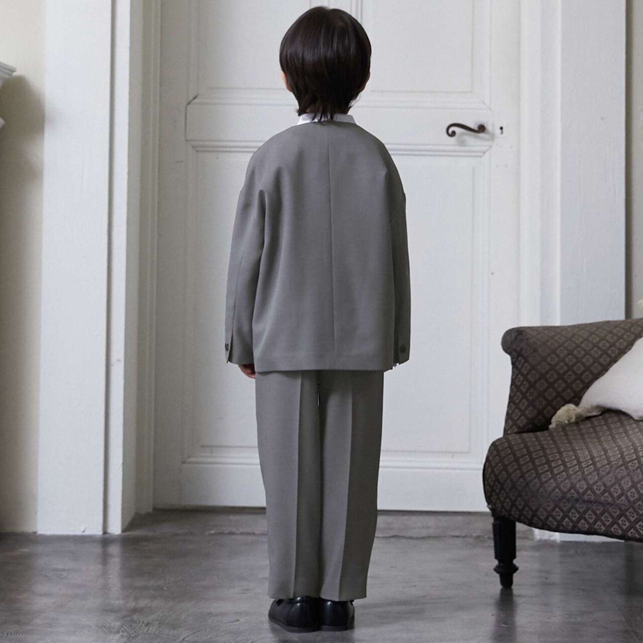 Semi-Formal No-Collar Jacket + Long Pants Set,Greige, large image number 2