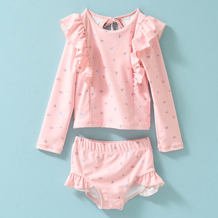 [SWIM] [UV Processing] Floral Pattern Frill Rash Guard & Pants Set,Black, medium image number 10