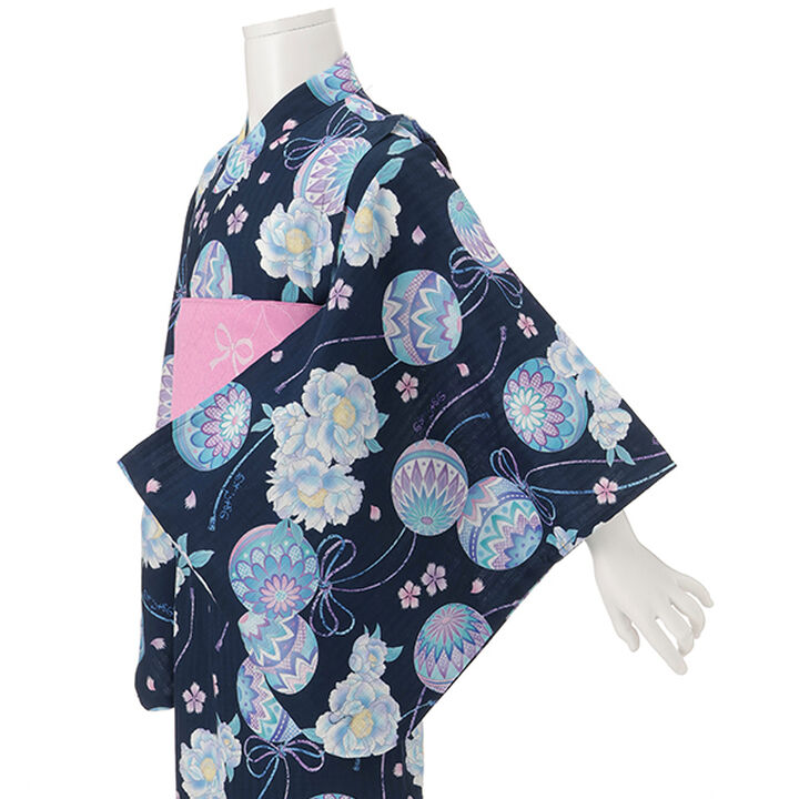 Temari Flower Pattern Yukata,Navy, medium image number 18