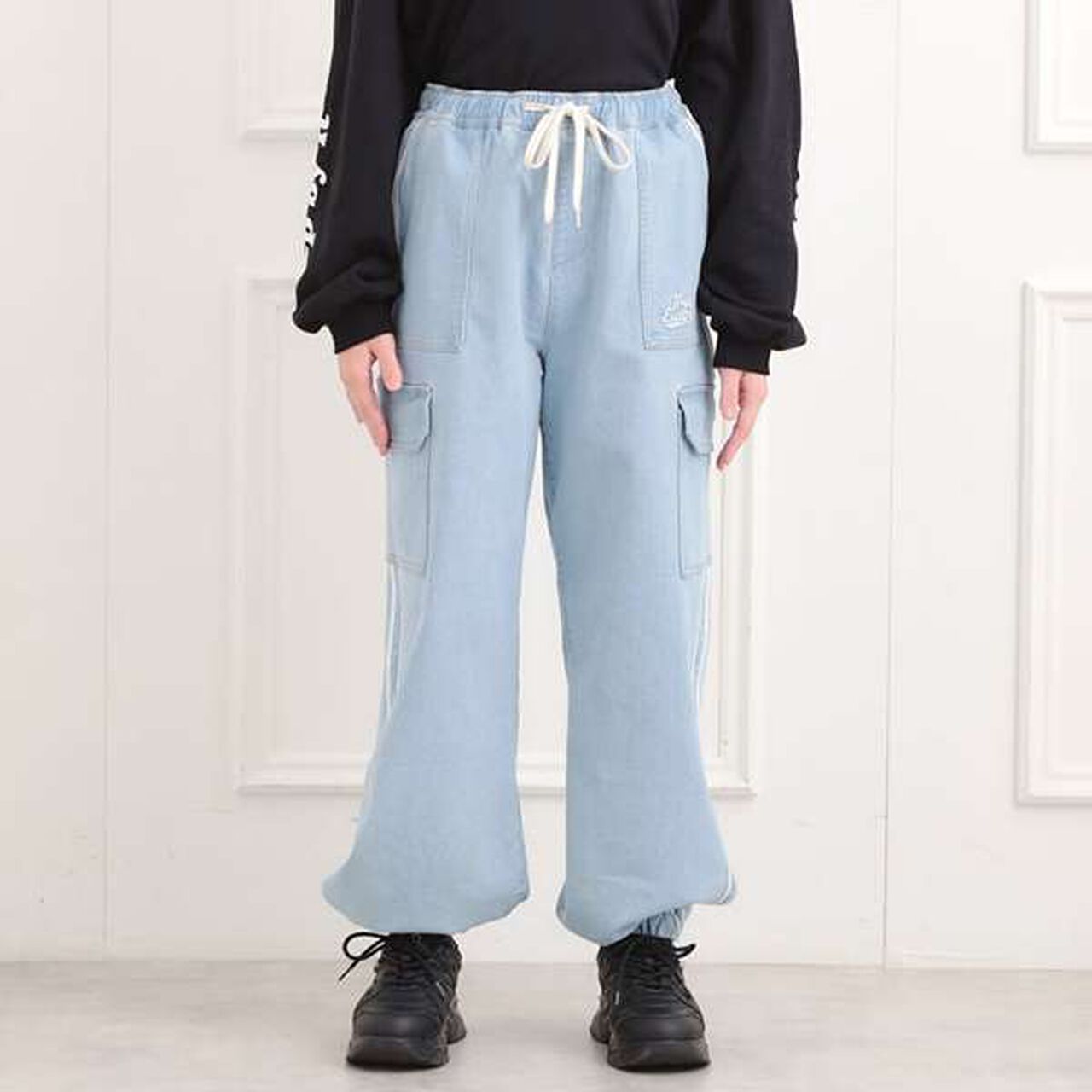 Line Denim Cargo Pants,Light blue, large image number 1