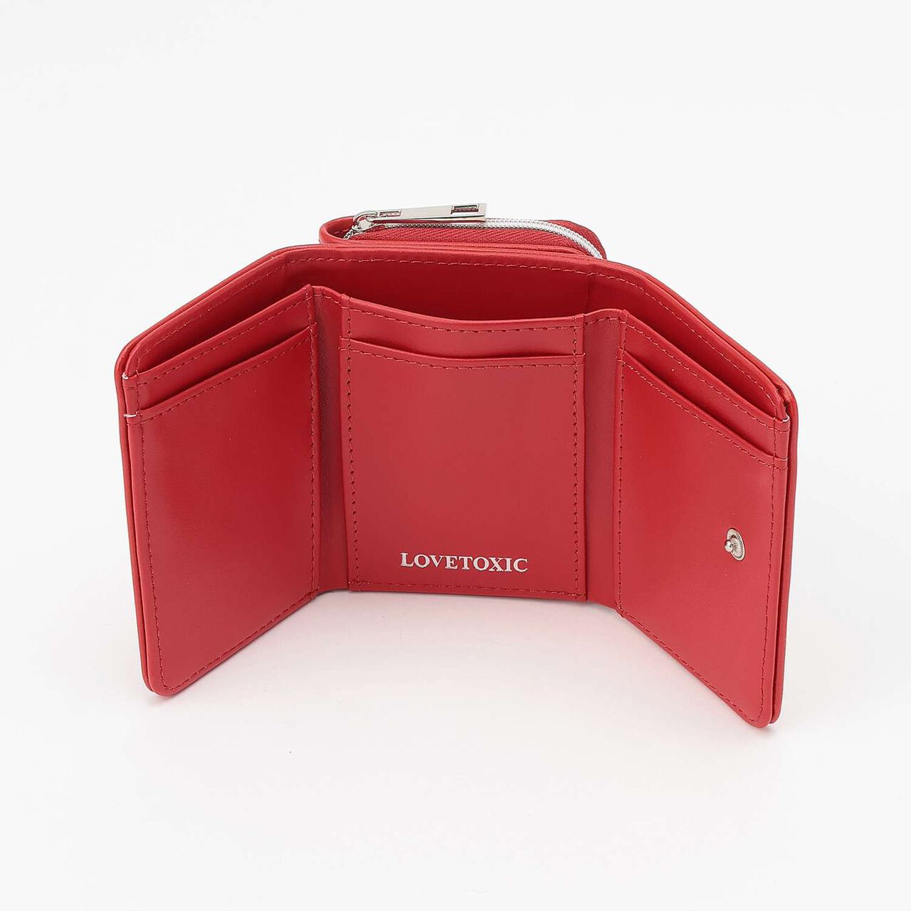 Heart Studs Tri-Fold Wallet,Red, large image number 3