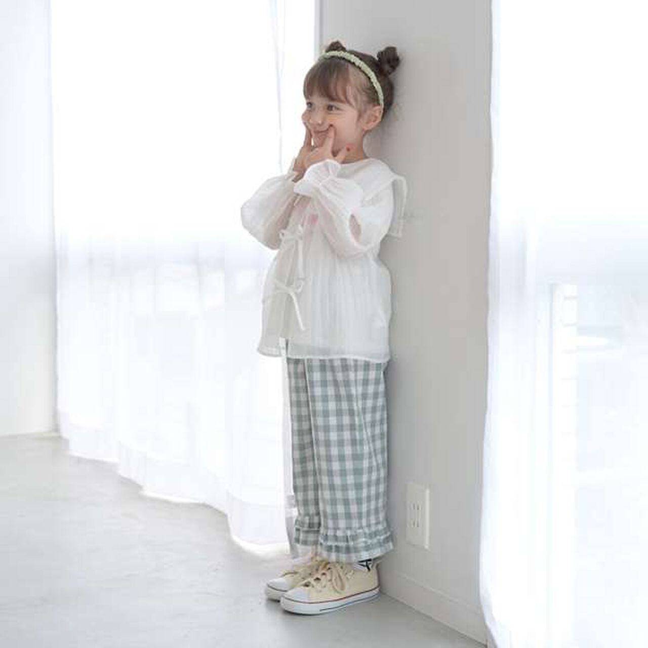 Peplum Blouse & Hem Frill Pants Outfit Set,Mocha tea, large image number 10