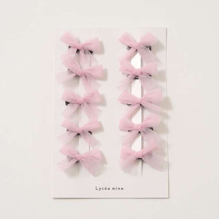 Tulle Ribbon Mini Hair Clips 10-Piece Set,Gray, medium image number 7