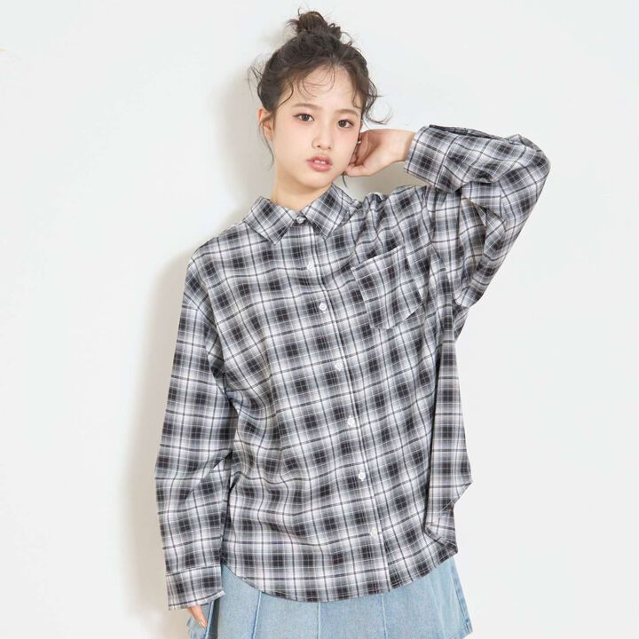 Loose Checkered Shirt,Brown, medium image number 5