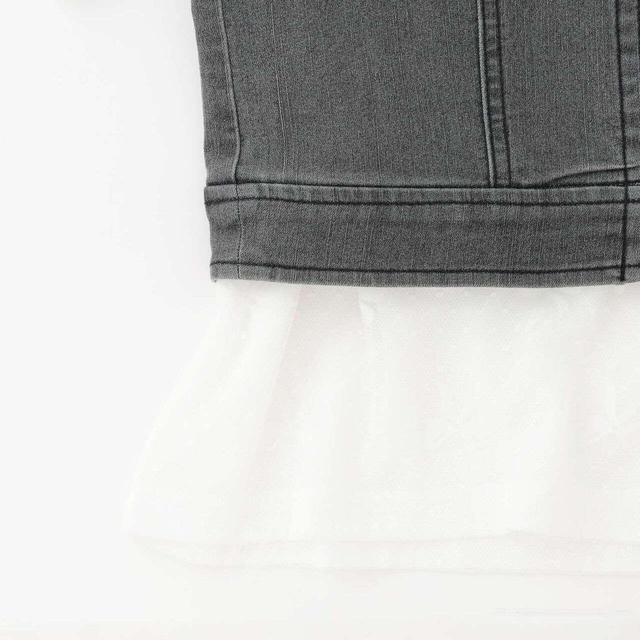 [Restocked] Denim Bustier & Lace Short Sleeve T-Shirt Set,Light blue, large image number 5