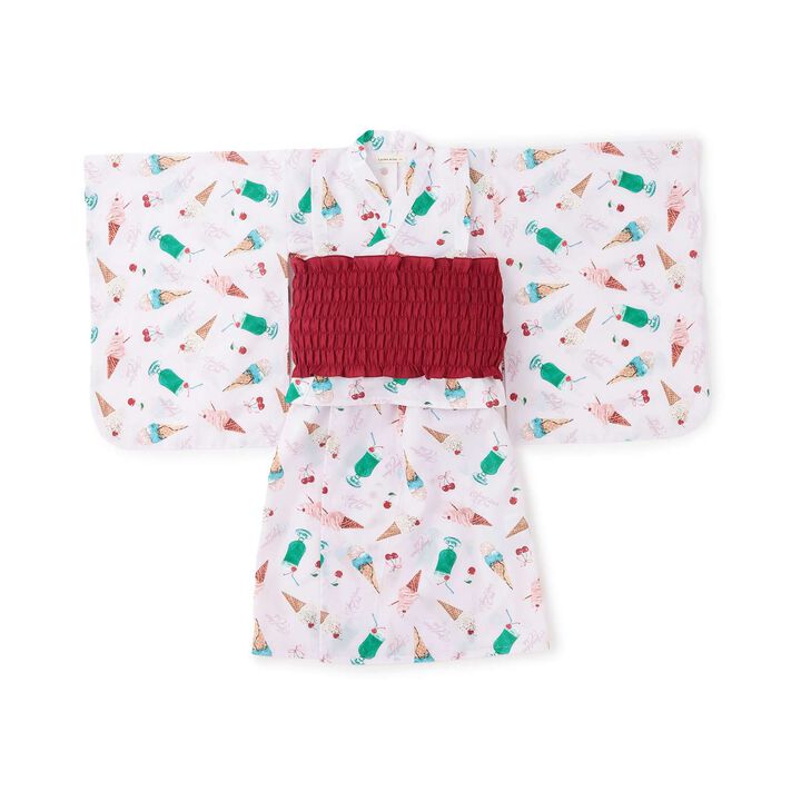 [Easy Wear♪] Cool Touch 4-Way Separate Yukata with Obi Belt (Kawaii) [Kids Girls],Dark red, medium image number 5